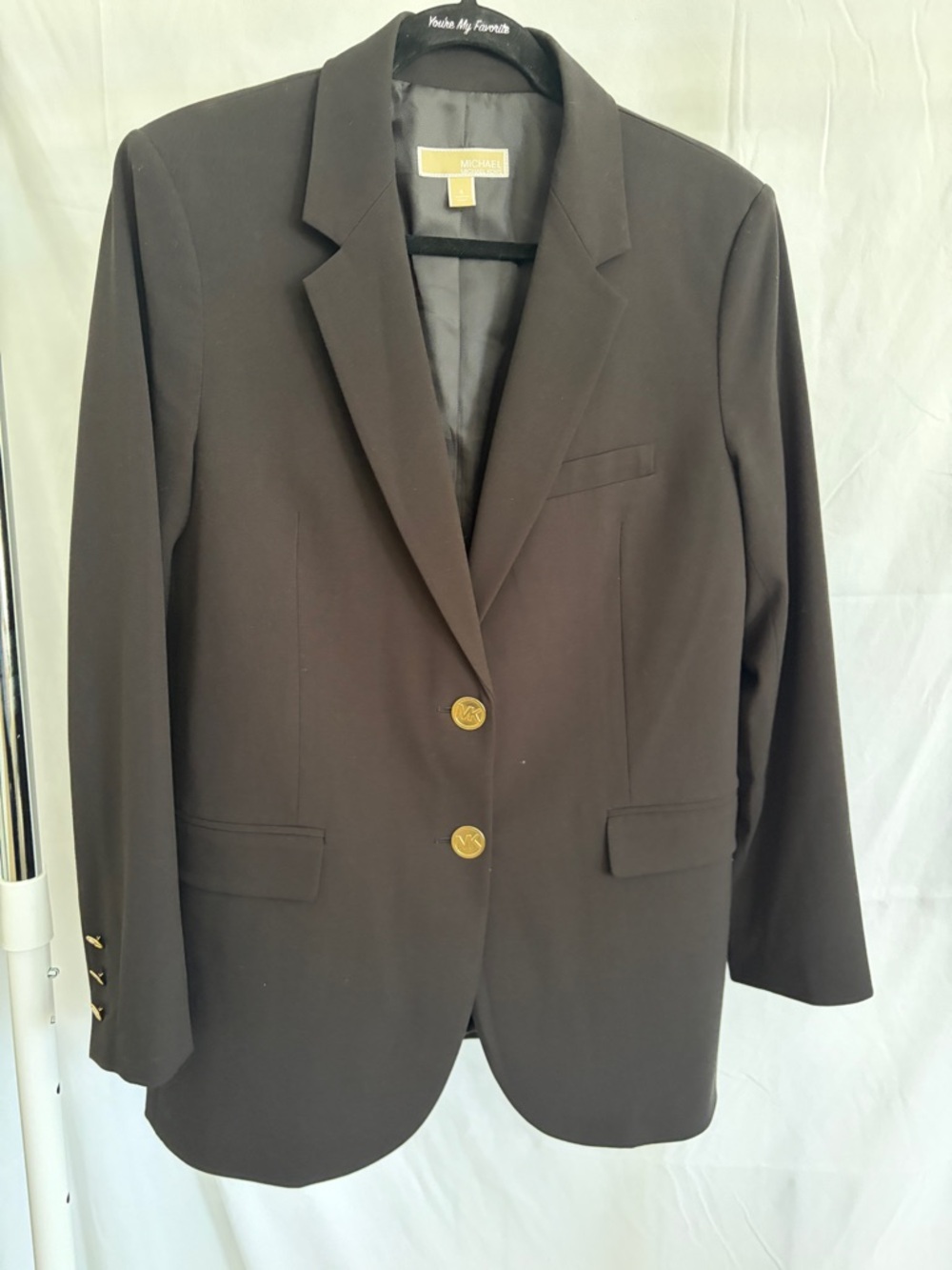Michael Kors Black Single-Breasted Blazer with Gold Buttons